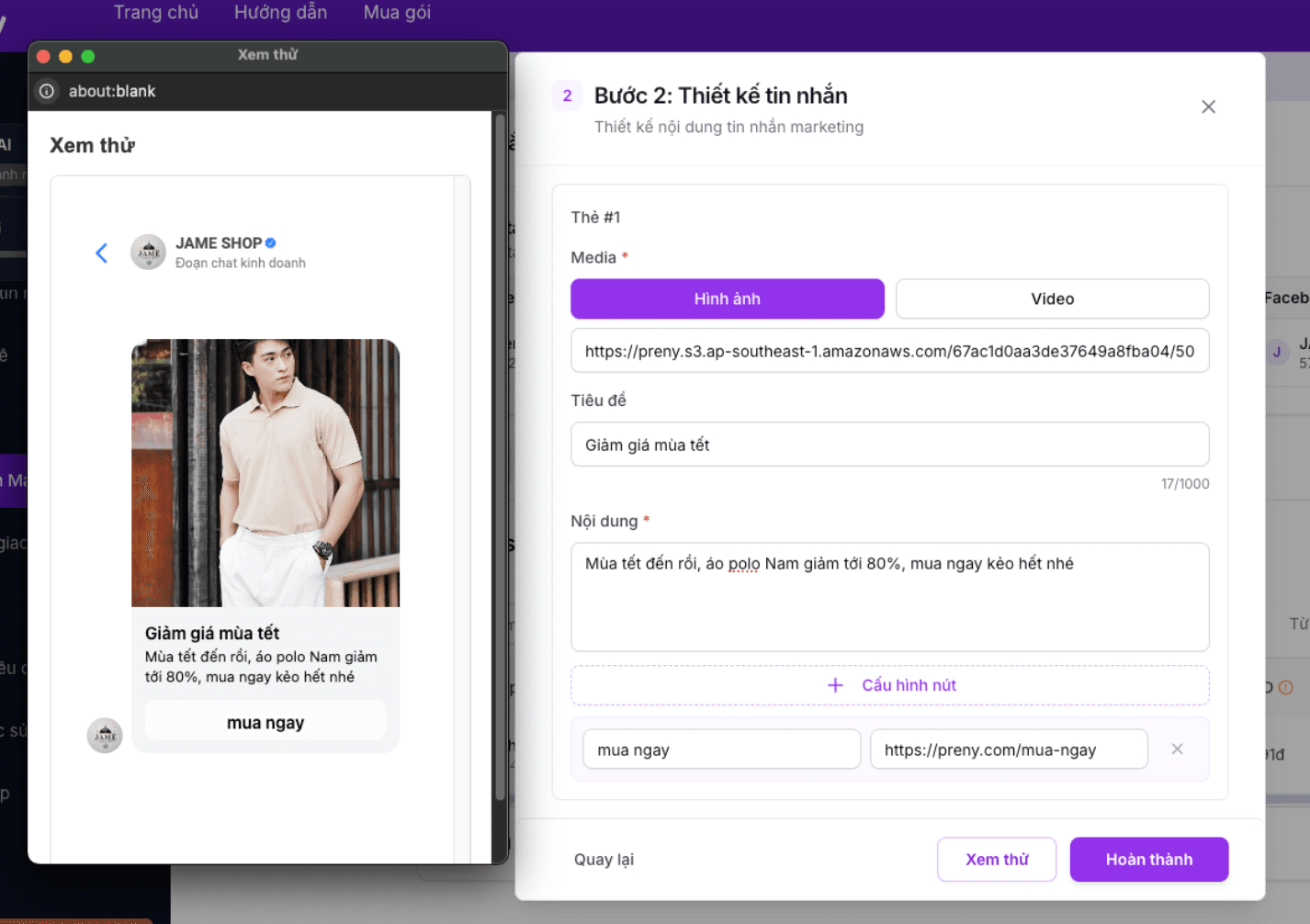 Hướng dẫn sử dụng gửi tin nhắn Facebook Marketing Messages (FMM) trên Preny